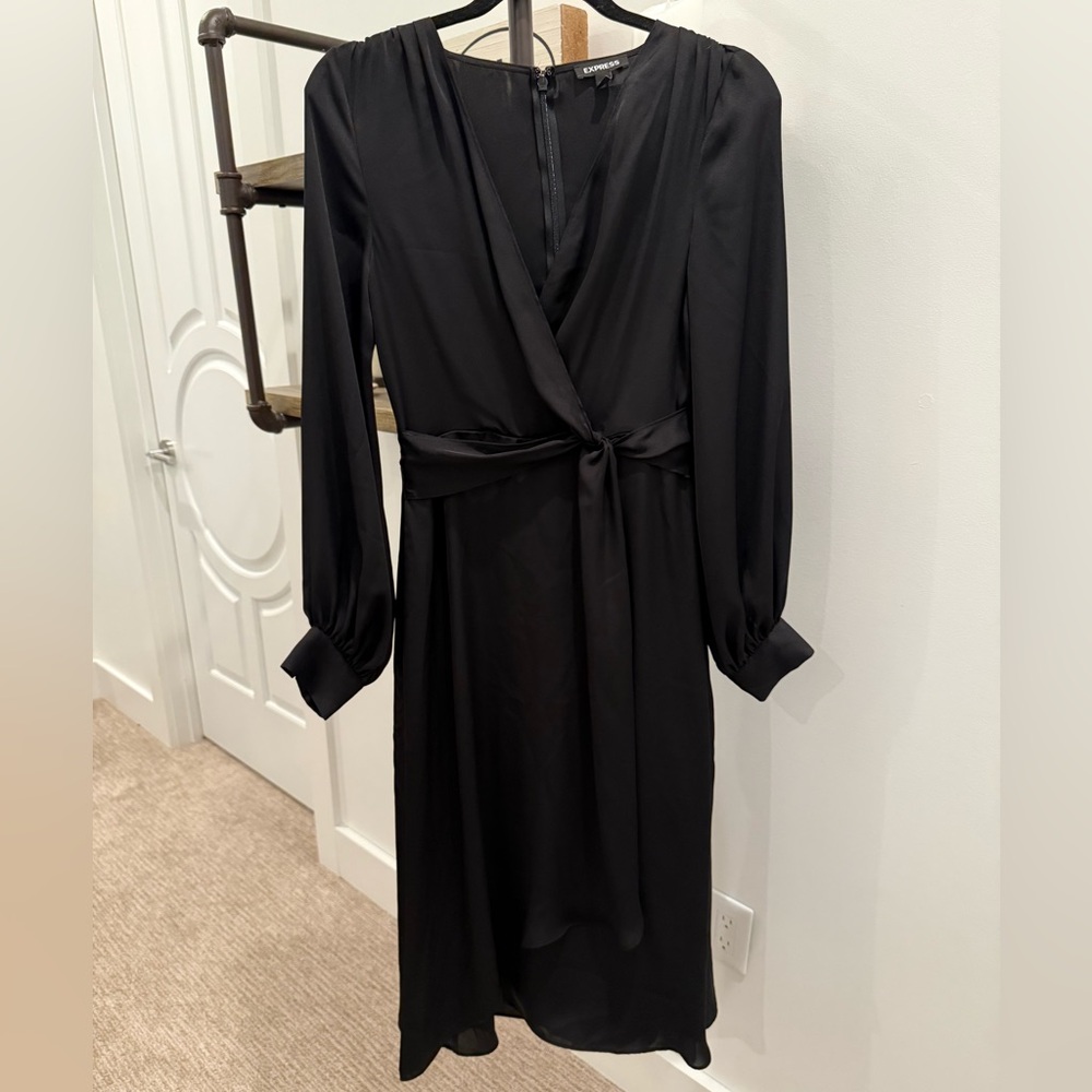 Express Black Faux Wrap Tie Dress Size XS